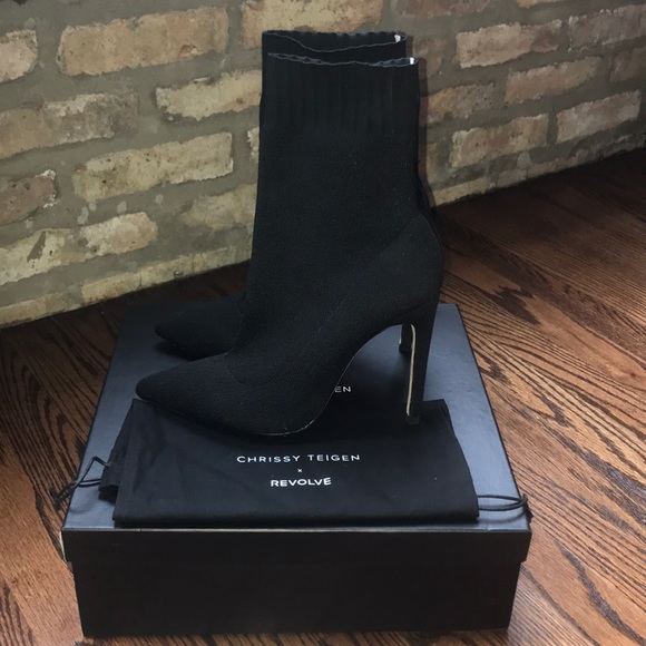 Chrissy Teigen Shoes - Chrissy Teigen X Revolve Raye Black Sock Bootie 9